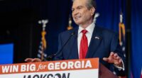 Republican gubernatorial candidate Rick Jackson speaks at an election night party in Atlanta on GOP primary night. He triggered a runoff against Lieutenant Governor Burt Jones, which he won Tuesday night
