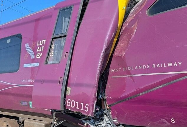 Two trains have crashed into each other causing serious injuries and bloodied passengers on board (seen)