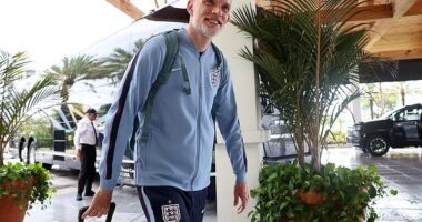 Thomas Tuchel was a picture of happiness as his England squad arrived to check in in Florida