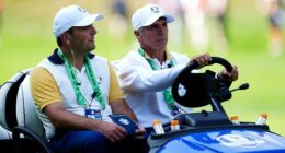 Gianfranco Zola (right) alongside his friend and Team Europe vice-captain Francesco Molinari at the 2025 Ryder Cup