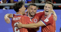John McGinn celebrates scoring the goal that earned Scotland a 1-0 victory over Haiti