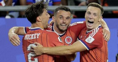 John McGinn celebrates scoring the goal that earned Scotland a 1-0 victory over Haiti