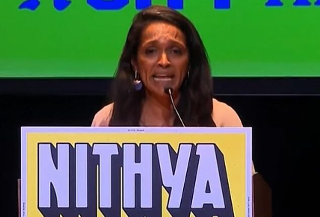 Woke Los Angeles mayoral hopeful Nithya Raman burst into tears as she thanked her family while early results showed she fell into a distant third place in the race