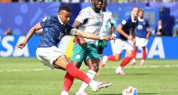 Kylian Mbappe opened the scoring for France with this strike during their 3-1 win vs Senegal