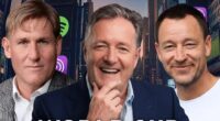 Piers Morgan (centre) threw a jab at Gary Lineker with the tagline 'The Rest is Boring' as he announced his own World Cup podcast with Simon Jordan (left) and John Terry