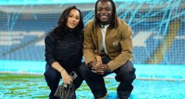 Belgium winger Jeremy Doku has come under fire for saying that he intends to leave the World Cup to attend the birth of his first child (Doku pictured with wife Shireen)