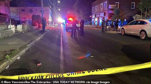 At least four people were shot as violent scenes erupted in Brockton on Friday night