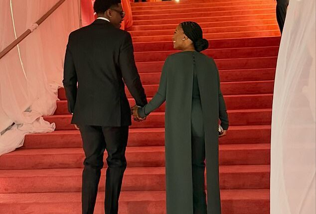 Taking to Instagram on Saturday morning, personal trainer Rob Jordan and his wife, Joann Jordan, shared photos of themselves taken on the day of the wedding, including this image that showed them walking up the steps at MSG, which were adorned with a peach-colored velvet carpet