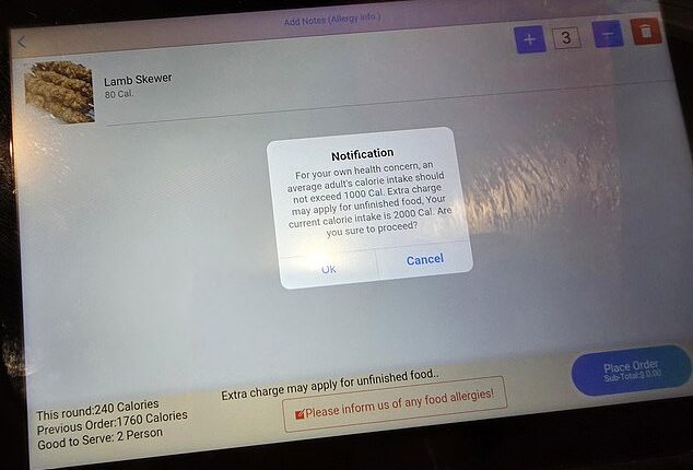 The automated message was shared to Reddit's Mildly Infuriating thread by an unnamed customer who was trying to purchase three lamb skewers