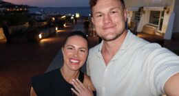 Danika Mason has revealed she and fiancé Liam Knight (pictured together) are expecting a baby girl in December