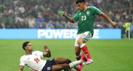 Jarell Quansah was shown a straight red card for this reckless challenge in Mexico Cityy