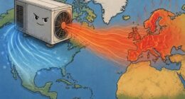 An AI-generated image shared on X depicting US air-conditioning blasting Europe with warm air