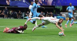 Harry Kane was denied a penalty in the first half of England's clash with DR Congo