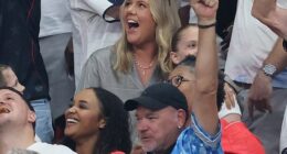 Harry Kane's proud wife Kate led the WAGs celebrating in the stands as England made it through to the next round following a tense game against DR Congo in Atlanta on Wednesday