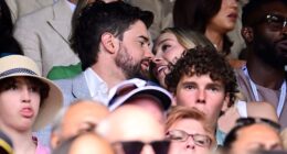 Jack Whitehall and his Roxy Horner looked more loved up than ever as they leaned in for a kiss while watching a Centre Court match at Wimbledon on Wednesday
