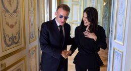 Emmanuel Macron donned a pair of aviator shades as he was dazzled by the radiant Saida Mirziyoyeva, the eldest daughter of Uzbekistan's leader, Shavkat Mirziyoyev