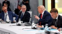 (L-R) German Chancellor Friedrich Merz, UK Prime Minister Keir Starmer, US President Donald Trump and French President Emmanuel Macron during theJune  G7 Summit in France