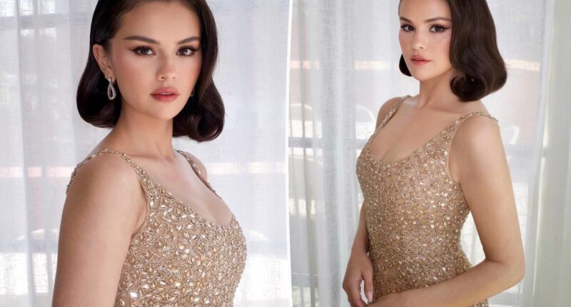Selena Gomez glitters in gold Oscar de la Renta dress at Taylor Swift, Travis Kelce wedding