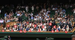 Who's who in the Royal Box at Wimbledon on Day Three? Rory McIlroy leads golf brigade as Richard E. Grant and Games of Thrones actor Charles Dance bring the star power