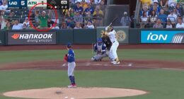 As seen during the Athletics' 9-3 loss to the visiting Los Angeles Dodgers on Tuesday, one Team Mexico soccer fan behind home plate began jumping for joy after 'El Tri' scored