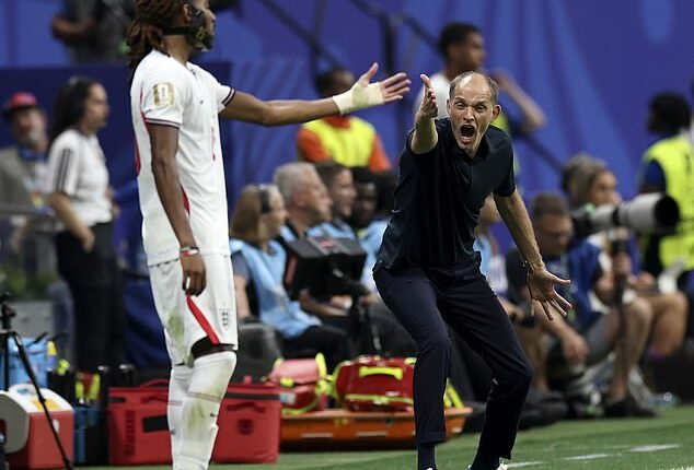 World Cup pitchside mics catch Thomas Tuchel hammering England star for playing backwards as they struggled against DR Congo - and his dismissive reaction to his boss