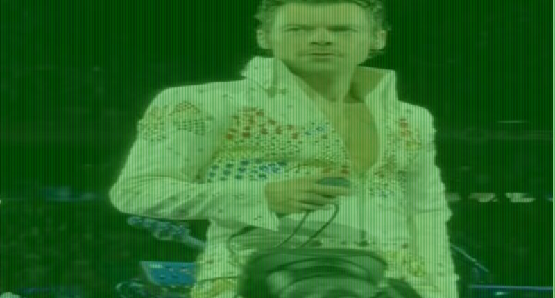 Harry Styles dons Elvis costume for Halloween performance at Madison Square Garden as smitten fiancée Zoe Kravitz watches on